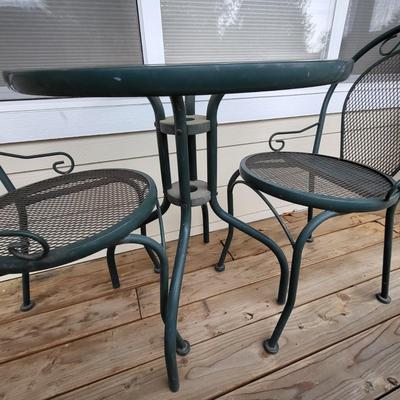Outdoor Metal & Glass Top Bistro Table & Chairs Set