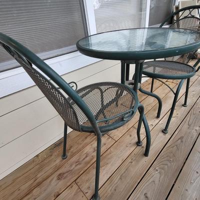 Outdoor Metal & Glass Top Bistro Table & Chairs Set