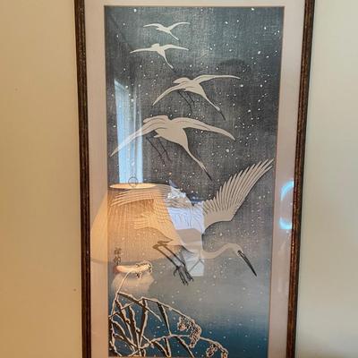 Perching Herons in Snow Framed Print by Ohara Koson