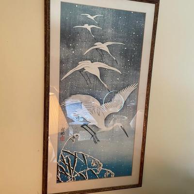 Perching Herons in Snow Framed Print by Ohara Koson