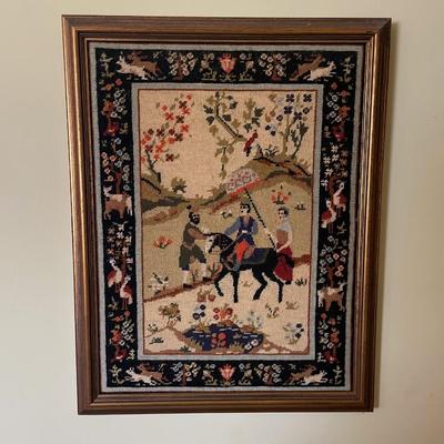 Vintage Persian Tapestry Needlepoint - Framed