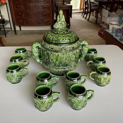 Marzi and Remy Stoneware Rum Wine Punch Bowl and 12 Mugs