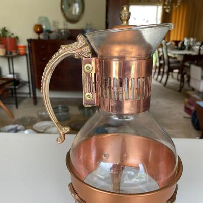 Vintage Copper and Glass Carafe with Warming Stand