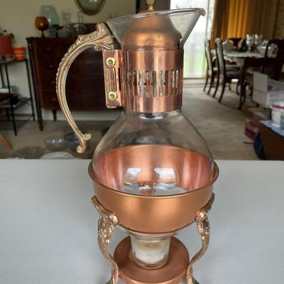 Vintage Copper and Glass Carafe with Warming Stand