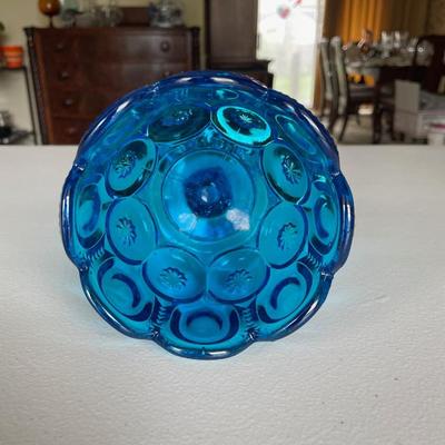 Vintage LE Smith Moon & Stars Aqua Blue Compote Footed Candy Dish