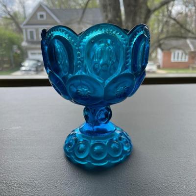 Vintage LE Smith Moon & Stars Aqua Blue Compote Footed Candy Dish