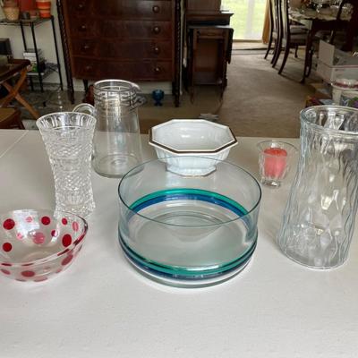 Miscellaneous Lot of Bowls, Vases, Pitcher, Candle Holder