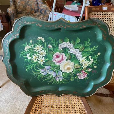 Green Floral Metal Tray