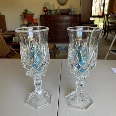 Pair of Cut Glass Crystal Vintage Candle Holders