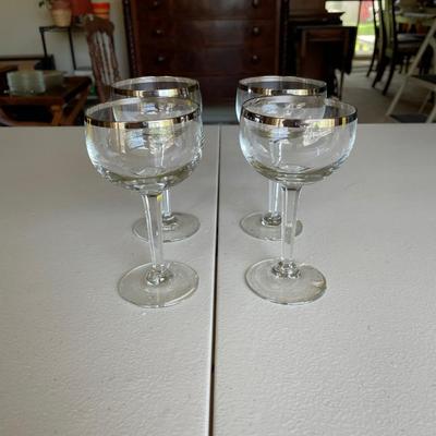 Set of 4 Vintage Silver Rimmed Martini Glasses