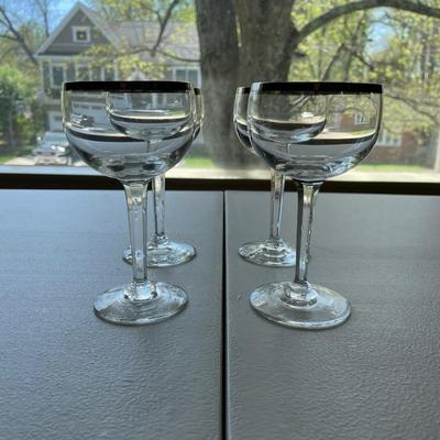 Set of 4 Vintage Silver Rimmed Martini Glasses