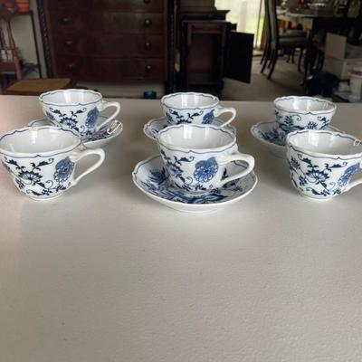 Set of 6 Blue Vintage Danube Tea Cups and Saucers