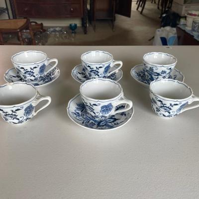 Set of 6 Blue Vintage Danube Tea Cups and Saucers
