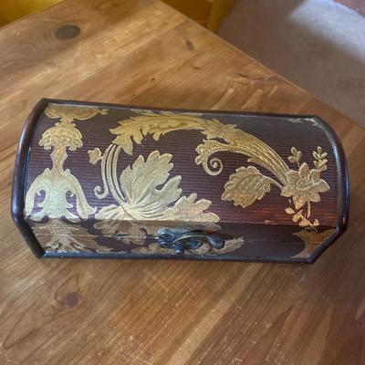 Wooden Trinket Box w/ Golden Leaf Detail 