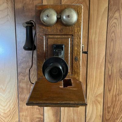 Vintage Wooden Century Bell Wall Hand Crank Telephone