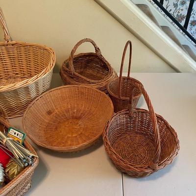 Assortment of Wicker Baskets, Yarn and Accessories