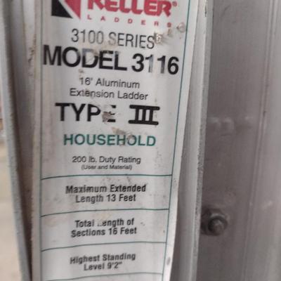 Keller Aluminum Extension Ladder- 16 Feet- 250 Lb Duty Rating