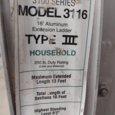 Keller Aluminum Extension Ladder- 16 Feet- 250 Lb Duty Rating