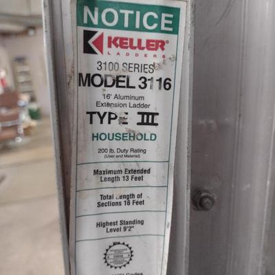 Keller Aluminum Extension Ladder- 16 Feet- 250 Lb Duty Rating