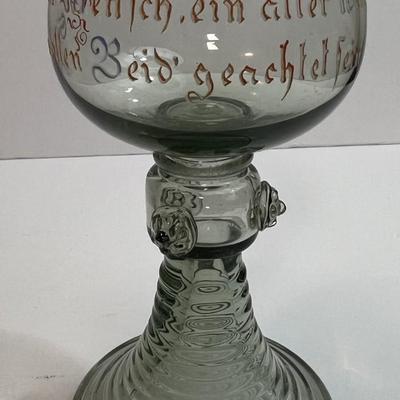 Vintage Set of 6 German Wine Goblets with Different Sayings in VG Preowned Condition.