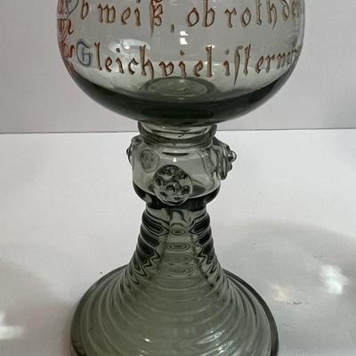 Vintage Set of 6 German Wine Goblets with Different Sayings in VG Preowned Condition.