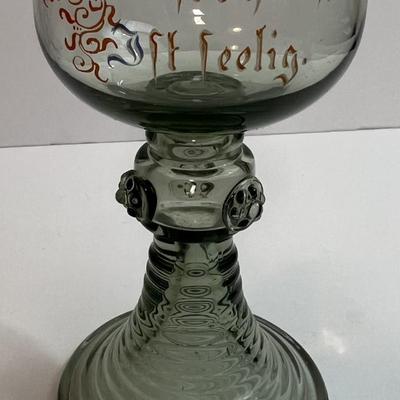 Vintage Set of 6 German Wine Goblets with Different Sayings in VG Preowned Condition.