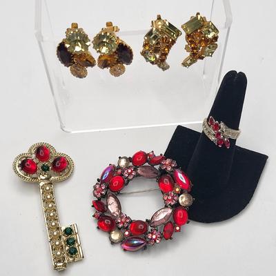 Vintage Rhinestones in Red and Amber