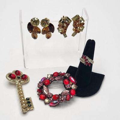 Vintage Rhinestones in Red and Amber