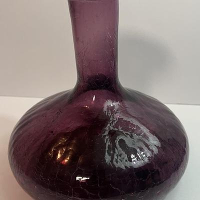 Very Old Hand-Blown Amethyst Glass Decanter 8" Tall in VG Preowned Condition.