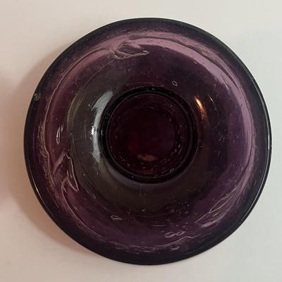 Very Old Hand-Blown Amethyst Glass Decanter 8" Tall in VG Preowned Condition.