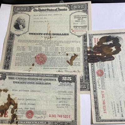 1943 & 1944 U.S. Savings Bonds Ephemera as Pictured.