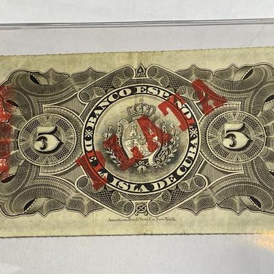 Scarce Cuba 1896 Nice Circulated Condition 5-Peso Currency/Banknote as Pictured.