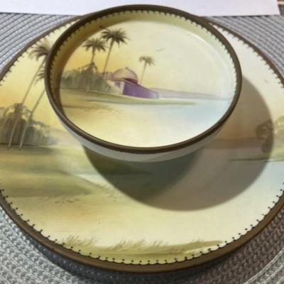 Vintage Nippon of Japan Hand Painted Two Tier Serving Dish 8.75" in Diameter VG Preowned Condition.