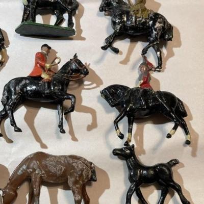 Vintage Lot of 10 Mid-Century Cast Metal Toy Figures Preowned from an Estate as Pictured.