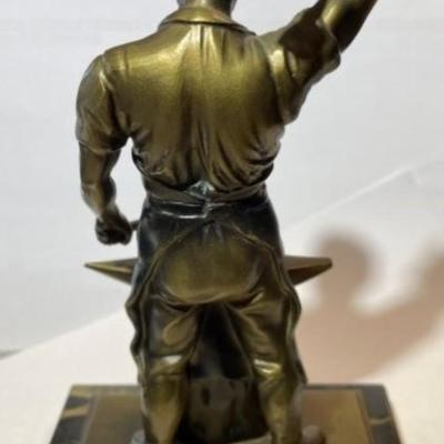 Mid-Century German (Solingen) c1967 Solid Bronze Statue of a Blacksmith w/Anvil on Marble Base 9" x 5" x 3" in Good...