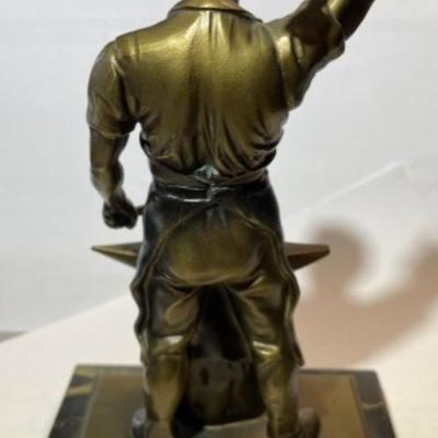 Mid-Century German (Solingen) c1967 Solid Bronze Statue of a Blacksmith w/Anvil on Marble Base 9" x 5" x 3" in Good...