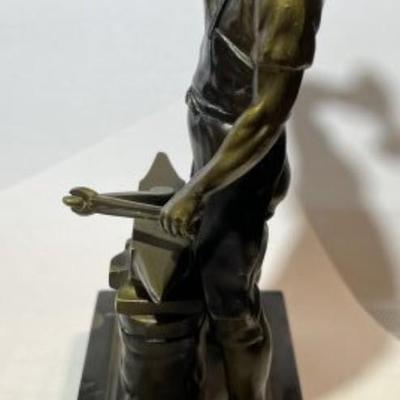 Mid-Century German (Solingen) c1967 Solid Bronze Statue of a Blacksmith w/Anvil on Marble Base 9" x 5" x 3" in Good...