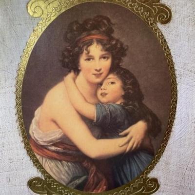 Vintage Mid-Century Italian Florentine Gold Painted Accent Wooden Frame/Plaque of Mother & Daughter 13" x 17".