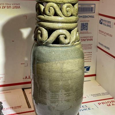 Unique Very Heavy Mid-Century Pottery Vase 12.25