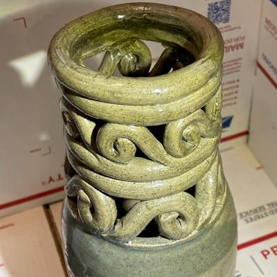 Unique Very Heavy Mid-Century Pottery Vase 12.25" Tall in Good Preowned Condition.