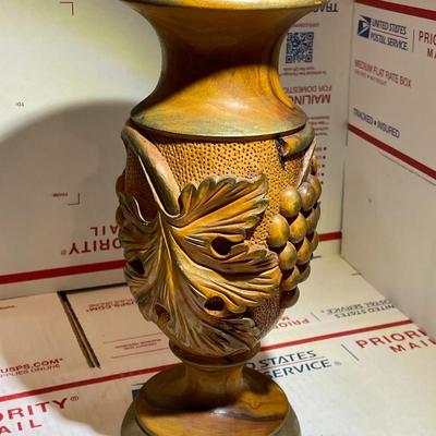 Vintage Carved Wooden Vase 10.5