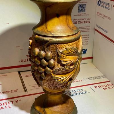 Vintage Carved Wooden Vase 10.5