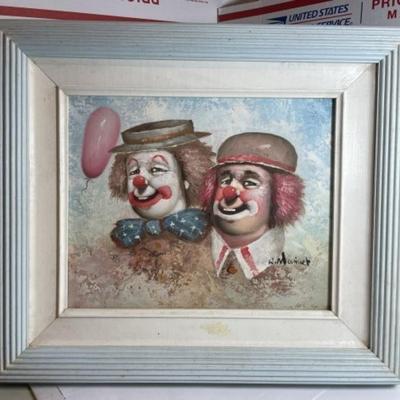Nice Vintage Oil on Canvas Painting by William Moninet of Clowns Frame Size 12.75
