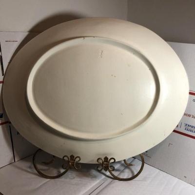 Vintage Mid-Century Italian Ceramic Oval Platter Hand Painted & Signed by ROSSI 15.25in x 19.25in. (Platter Only).