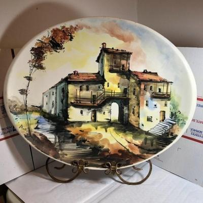 Vintage Mid-Century Italian Ceramic Oval Platter Hand Painted & Signed by ROSSI 15.25in x 19.25in. (Platter Only).