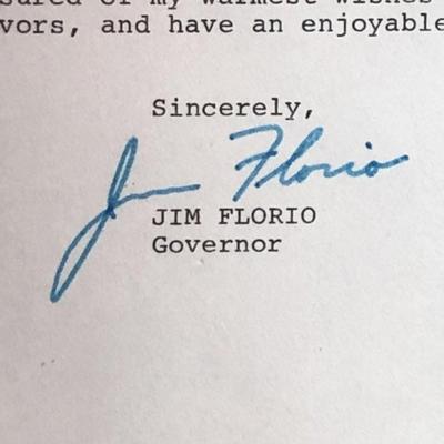 Vintage Jim Florio NJ Governor Framed Letter Preowned from an Estate in Good Condition as Pictured.