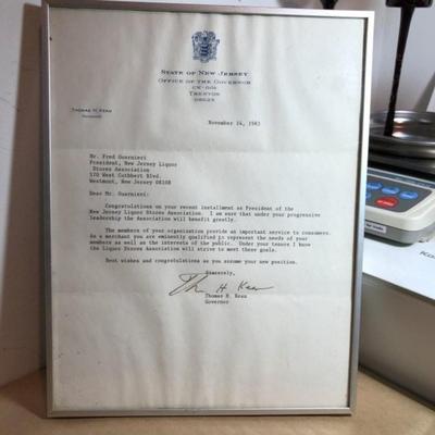 Vintage Thomas Kean NJ Governor Framed Letter Preowned from an Estate in Good Condition as Pictured.