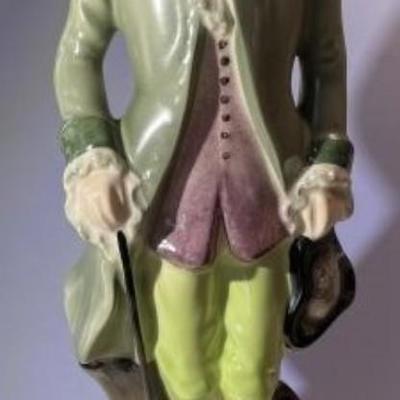 Mid-Century Colonial Gent Ceramic Hand Painted Figurine 16.5" Tall in VG Preowned Condition.
