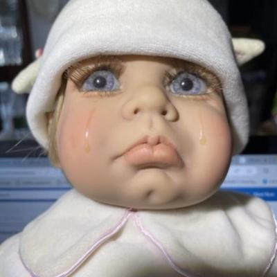 Vintage Gail Shumaker Crying Baby Doll 18" Marked Dated 1995 in Good Preowned Condition Plus 1 Extra Outfit.