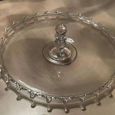 Vintage Heisey Lariat Pattern Mid-Century Center Handle Serving Tray/Platter 14" Diameter Preowned from an Estate VG Condition.